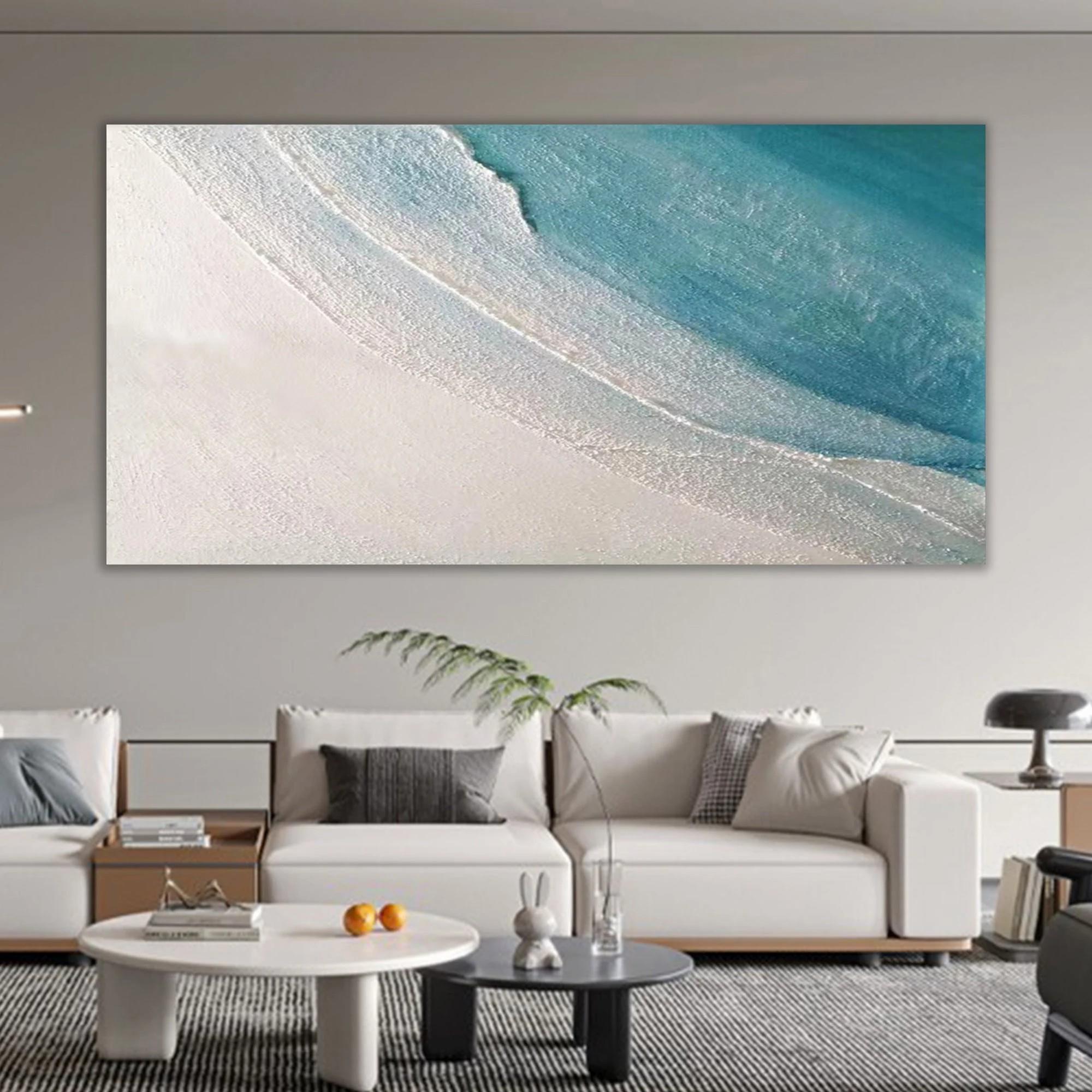 Minimalismo de arte de pared abstracto azul del océano Pintura al óleo